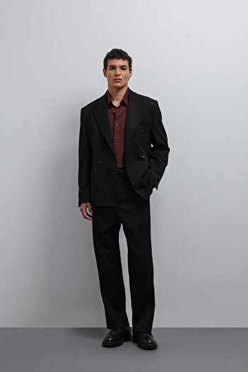 Antioch Black Relax Fit Double Breasted Men's Blazer Jacket
