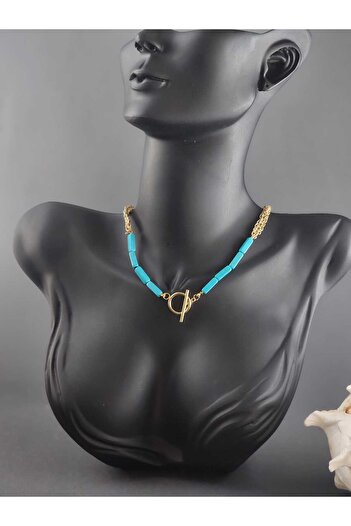 birtarz Special Design Turquoise Stone Gold Knitted Necklace