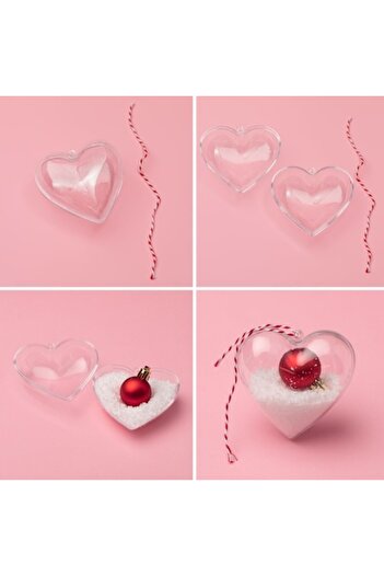 SHOPIENS Christmas baubles, Set of 4, Transparent Heart, 8 cm, Plastic, MYONNA IT & E- COMMERCE
