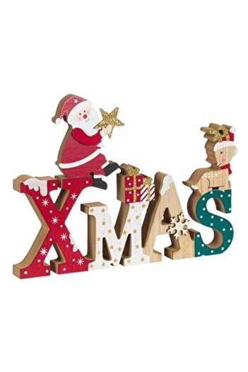 ANTBRO Wooden Christmas Decoration - Xmas with Santa, Reindeer & Gifts, 26x2x19.5cm