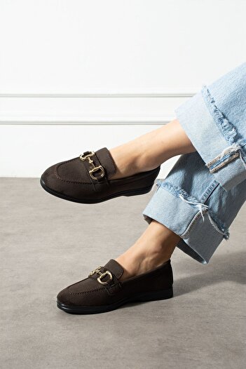 FUGA MODA Lofita Brown Suede Buckle Loafer Ballet Casual Shoes