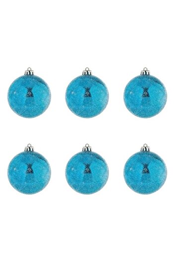 ANTBRO Set of 6 Antbro® turquoise Christmas baubles with crack pattern and silver glitter, 8 cm