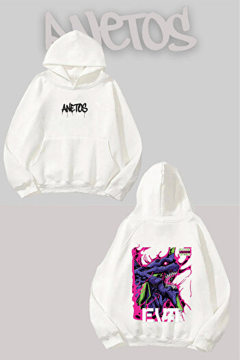Anetos Evangelion V8 Back Printed White Hooded Sweatshirt