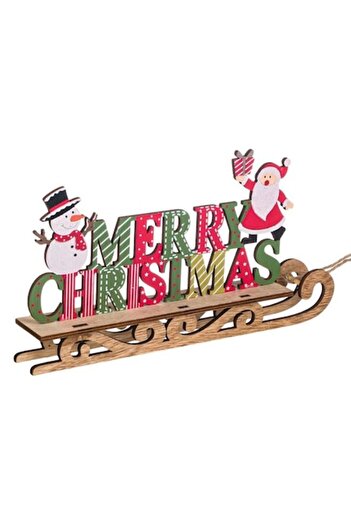ANTBRO wooden Christmas decoration - sleigh with 'Merry Christmas', Santa and snowman, 30x5x17cm