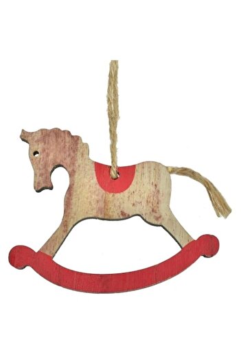 ANTBRO Christmas Tree Ornament, Wooden Beige/Red Horse, 11 cm
