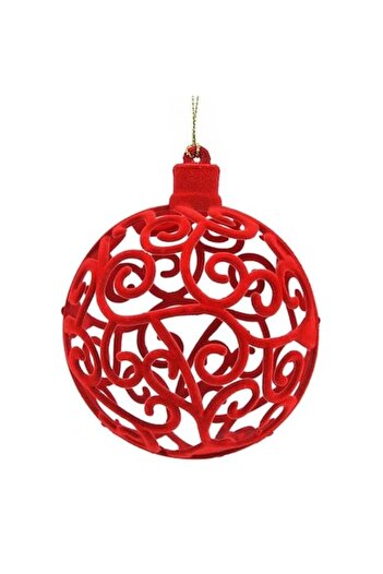 ANTBRO ® red velvety Christmas bauble with perforated pattern, Ø10 cm