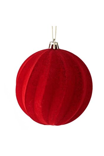 ANTBRO velvet red Christmas bauble with wavy embossed pattern, Ø10cm