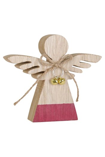 offlimits Wooden Christmas decoration with angel and golden bells, DecorCasa, 13 cm