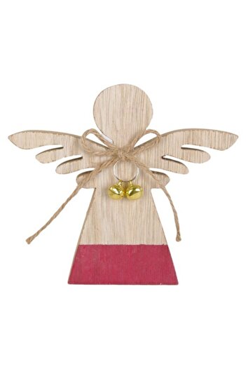 offlimits Wooden Christmas decoration with angel and golden bells, DecorCasa, 13 cm
