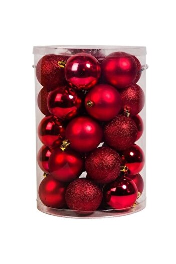ANTBRO Christmas Baubles Set of 30, Red, 7 cm