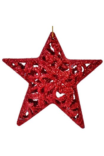 ANTBRO Set of 4 red glitter star Christmas tree ornaments, 11cm -