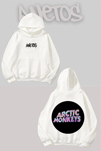 Anetos Arctic Monkeys Back Printed White Hooded Sweatshirt
