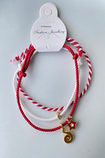 Shepidi 3-Piece Red and White Gold Object Marteniçka Lucky Bracelet