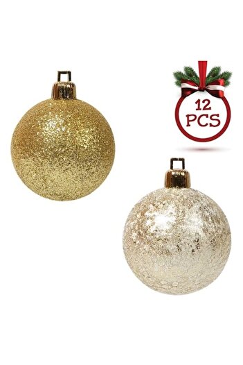 ANTBRO Set of 12 Antbro® Christmas baubles, gold, glitter with crackle pattern, 5 cm