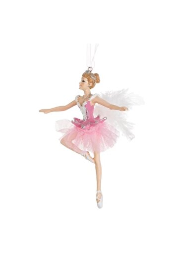ANTBRO Christmas tree ornament - ballerina with white/pink dress and white feather wings, 15 cm