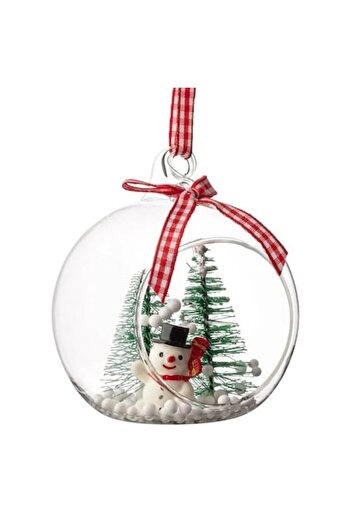 ANTBRO glass Christmas bauble with opening, snowman and tree inside, 8 cm