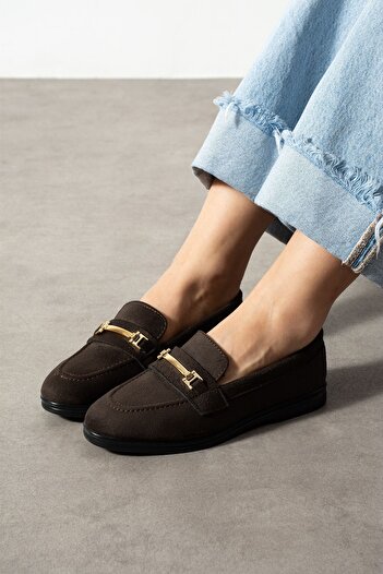 FUGA MODA Marquise Brown Suede Buckle Loafer Ballet Casual Shoes
