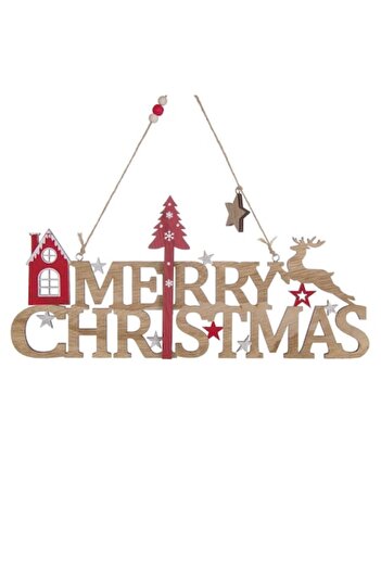 Maison du Paradis Christmas Door Decoration, Wood, 'Merry Christmas' Text, 22 x 29 cm