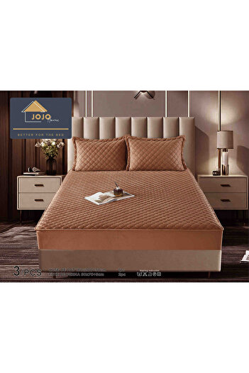 JOJO HOME Velvet Quilted Topper Cover, 180x200, 3 Pieces, Brown