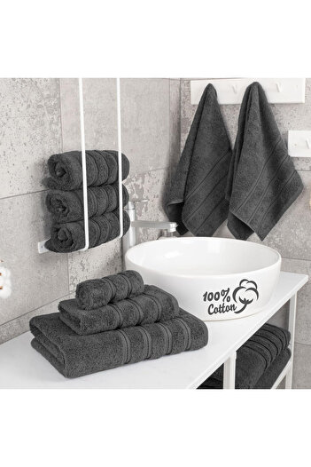 DAVEZA Set of 4 Premium Daveza Towels, 600 GSM, 100% Turkish Cotton, Dark Grey Color