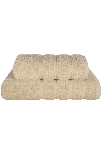 DAVEZA Set of 2 Premium Daveza Towels, 600 GSM, 100% Turkish Cotton, Beige Color