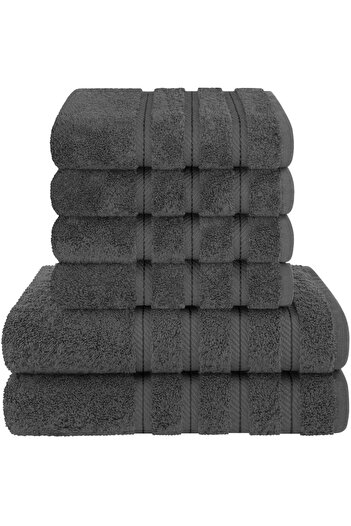 DAVEZA Set of 6 Premium Daveza Towels, 600 GSM, 100% Turkish Cotton, Dark Grey Color