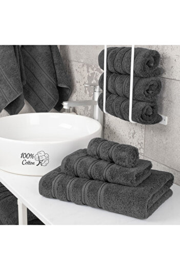 DAVEZA Set of 3 Premium Daveza Towels, 600 GSM, 100% Turkish Cotton, Dark Grey Color