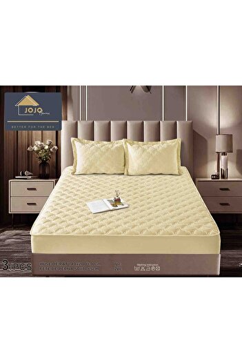 JOJO HOME Velvet Quilted Topper Cover, 140x200, 3 Pieces, Cream