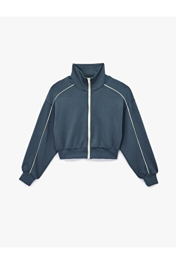 Koton Stand Collar Viscose Blend Ribbed Zippered Comfortable Fit Sports Sweatshirt
