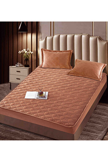 JOJO HOME Velvet Quilted Topper Cover, 140x200, 3 Pieces, Brown