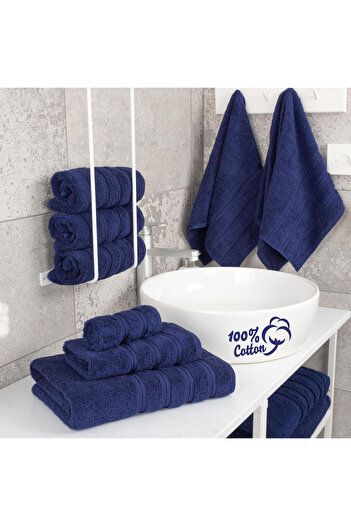DAVEZA Set of 4 Premium Daveza Towels, 600 GSM, 100% Turkish Cotton, Navy Blue Color