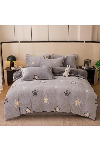 JOJO HOME Cocolino Bed Linen, 4 Pieces, with Elastic, 180x200cm, Gray, Stars