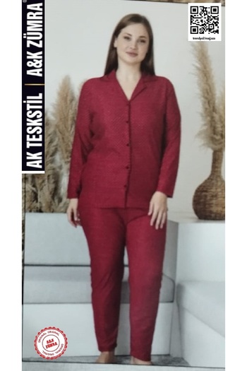 A&K ZÜMRA Front Buttoned Suede Velvet Winter Pajama Set Plus Size