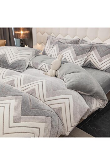 JOJO HOME Cocolino Bed Linen, 4 Pieces, with Elastic, 180x200cm, Gray, Zig-Zag