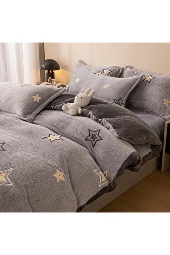 JOJO HOME Cocolino Bed Linen, 4 Pieces, with Elastic, 180x200cm, Gray, Stars