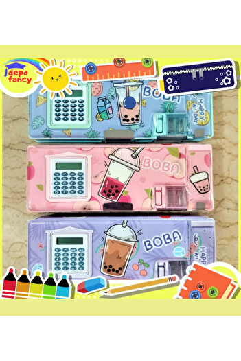 synshop Kawaii luxury 3-compartment pencil case with calculator, sharpener, and pen holder - perfect for school students