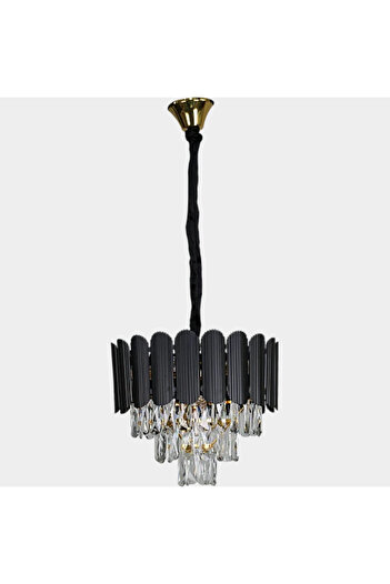 HAMER Luxury Crystal Chandelier, Modern Black and Gold Chandelier, 40cm