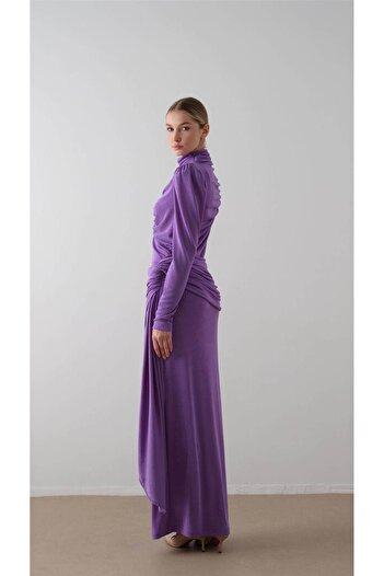 miha Hicran Önal Drape Knitted Dress Lilac