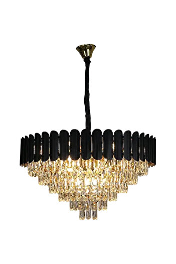 HAMER Luxury Crystal Chandelier, Modern Black and Gold Chandelier, 80cm