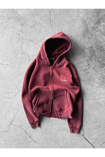 ablukaonline Men's Relax Fit Washable Hooded Sweatshirt Burgundy