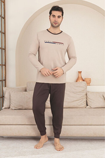 embody Men's cotton long pyjamas, brown 1201
