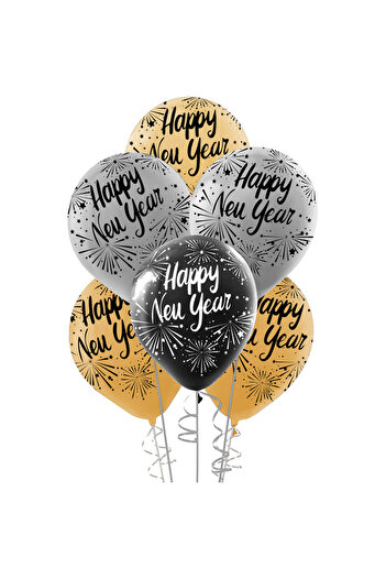 ALPJOY 12 Inch Pastel Balloons with All Around Printed Happy New Year -New Year Balloon- 100 Pcs