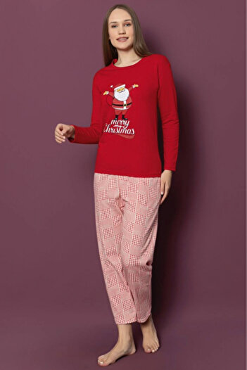 embody Mer Merry Christmas printed pyjamas for women, wadded cotton, red 14565