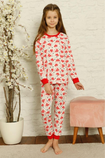 embody Girl's cotton pyjamas, Christmas motif, red/white long trousers and sleeves 2020