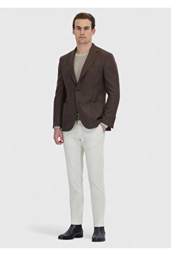 Ramsey Brown Patterned Zeroweight Slim Fit 100% Wool Jacket