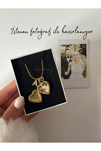 Alis Accessory Fotoğraflı harfli çelik kalp kolye