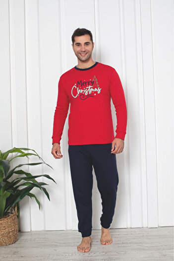 embody Men's Christmas pyjamas in thick cotton interlock, Merry Christmas, red 2006