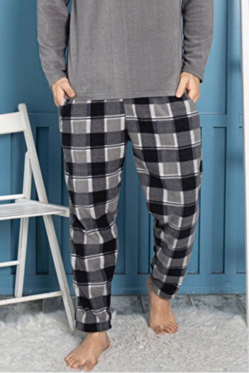 embody Men's cocolino soft fleece pyjama, soft and warm, with pockets grey 7209
