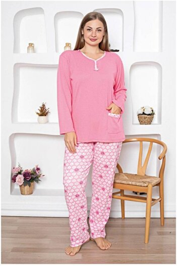 embody Interlok cotton pyjamas for ladies, cotton, large size, with pocket, pink 2031