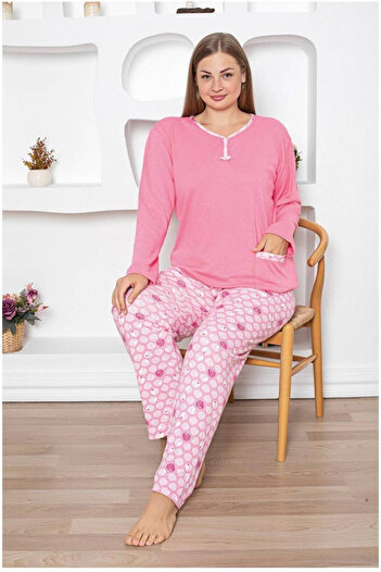 embody Interlok cotton pyjamas for ladies, cotton, large size, with pocket, pink 2031
